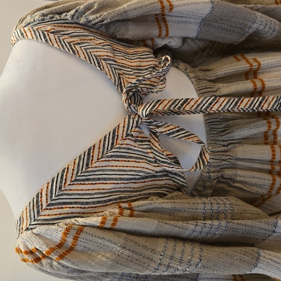 Free People Boho Cottage Praire Striped Peasant Dress Black Tan Size XS - Picture 6 of 12